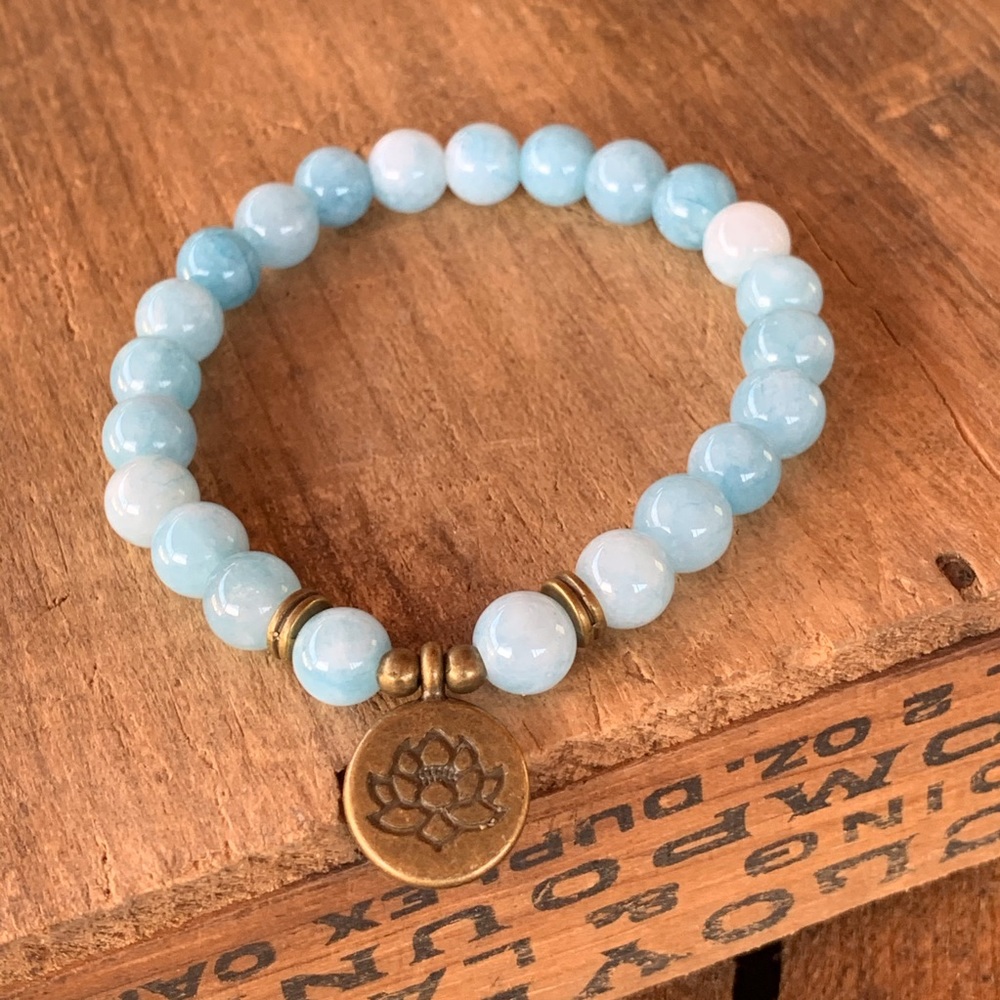 ✨AQUAMARINE RUSTIC STONE BEAD BRACELET W/CHARM